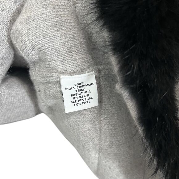 The Cashmere Project Rabbit Fur Trim Open Front Cardigan Sweater Grey XS - Picture 8 of 9